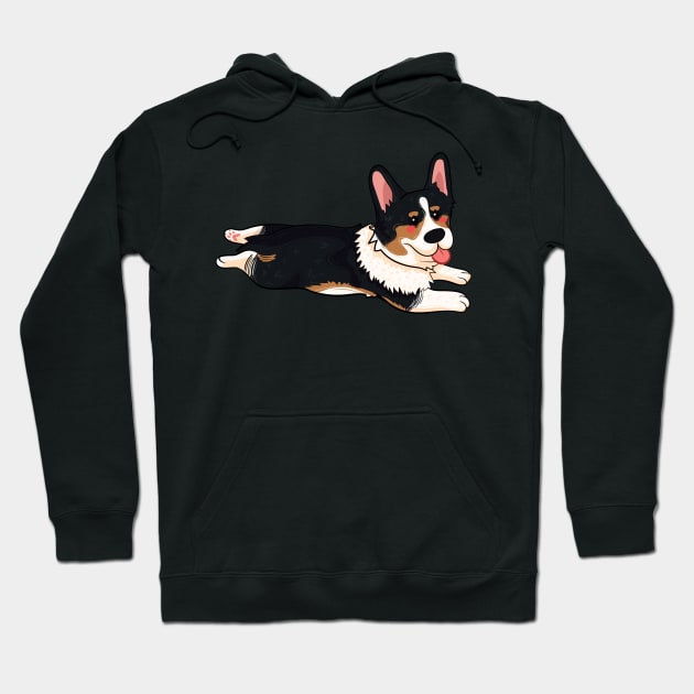 TriColour Corgi Sploot Hoodie by KPrimeArt